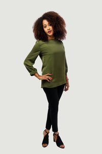 Boat Neck Blouse - Green