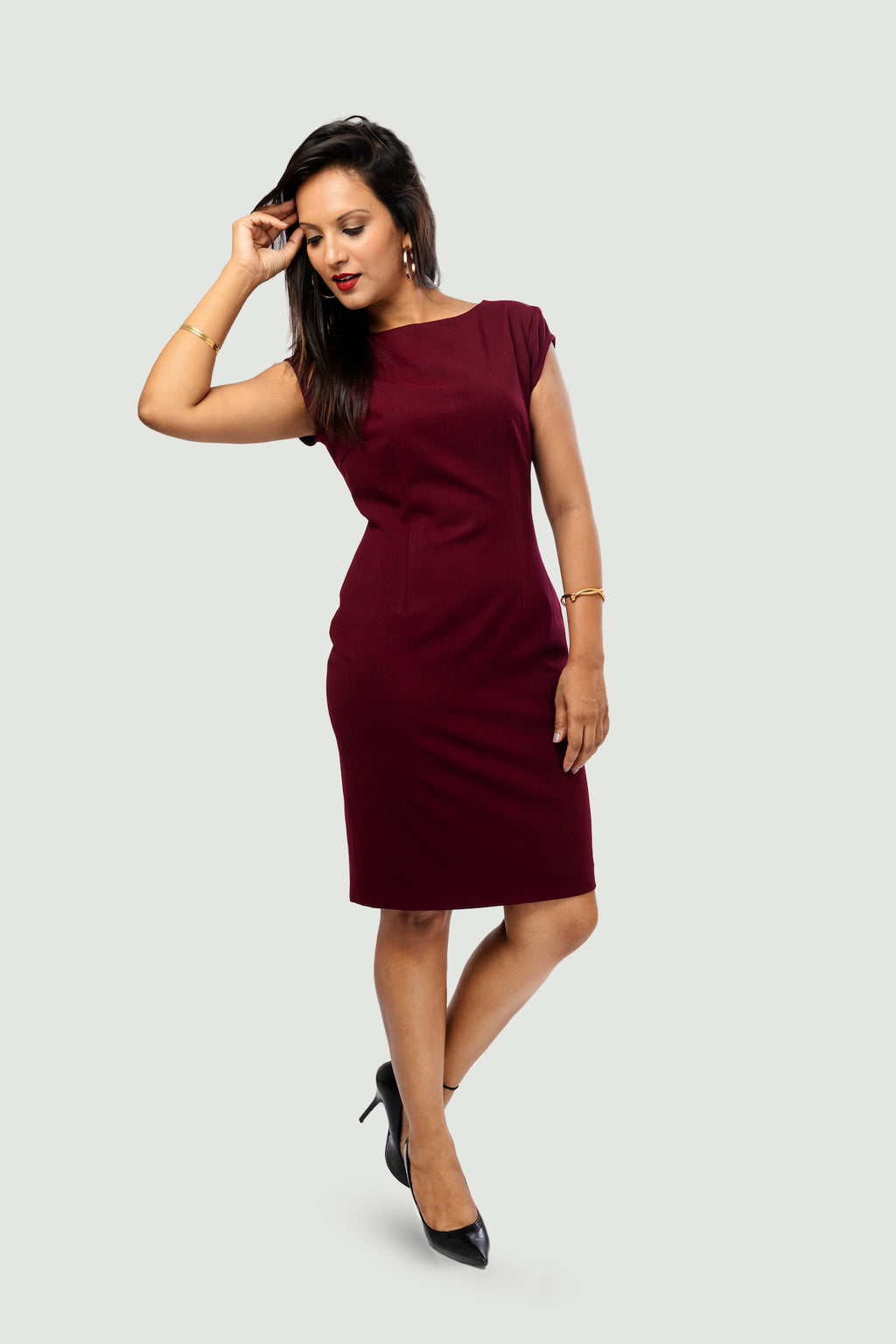 Cap Sleeve Dress - Burgundy