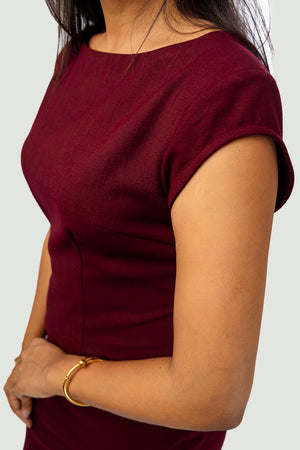 Cap Sleeve Dress - Burgundy