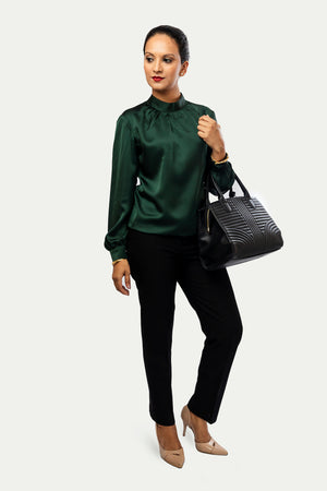 Mandarin Collar Blouse - Dark Green