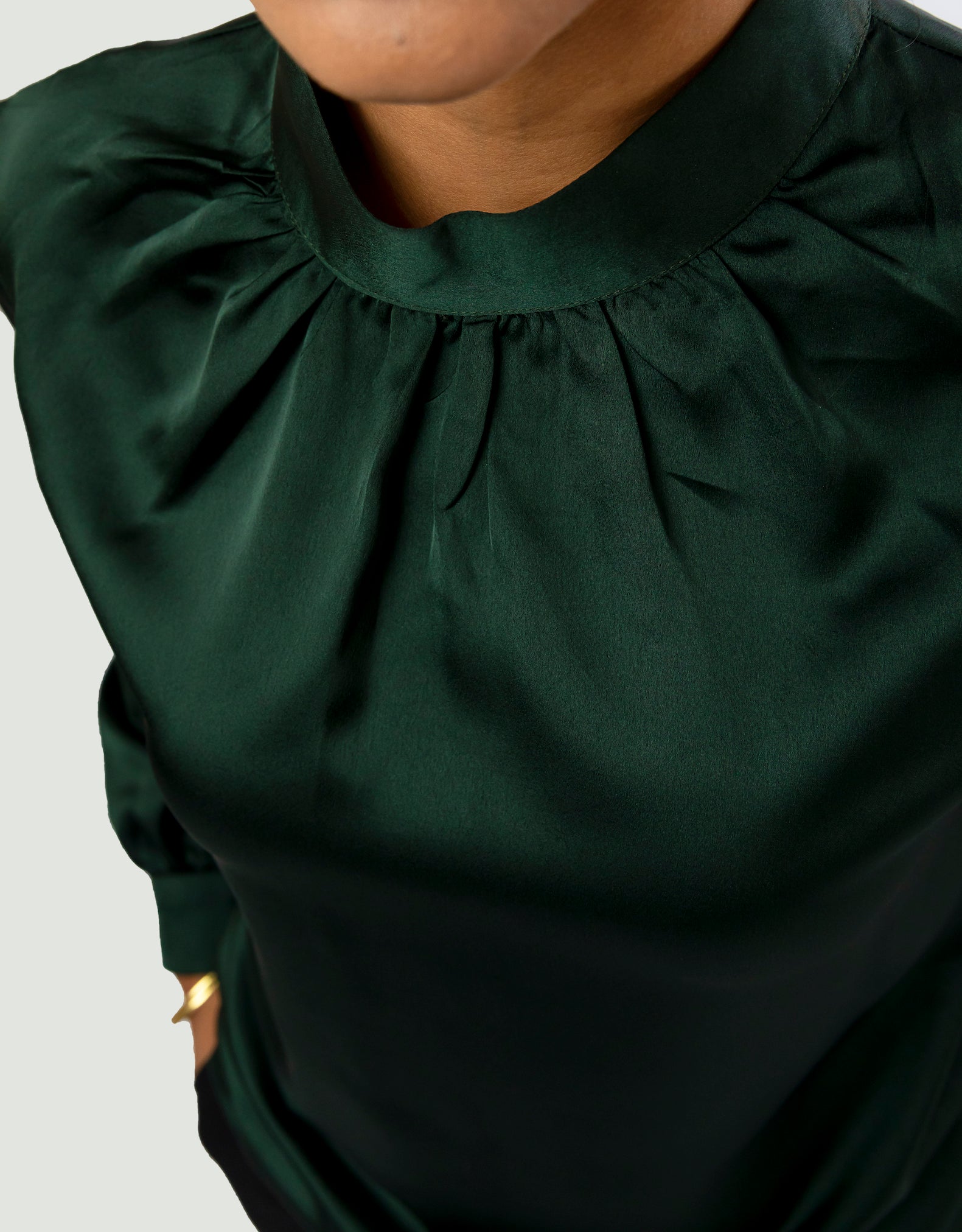 Mandarin Collar Blouse - Dark Green