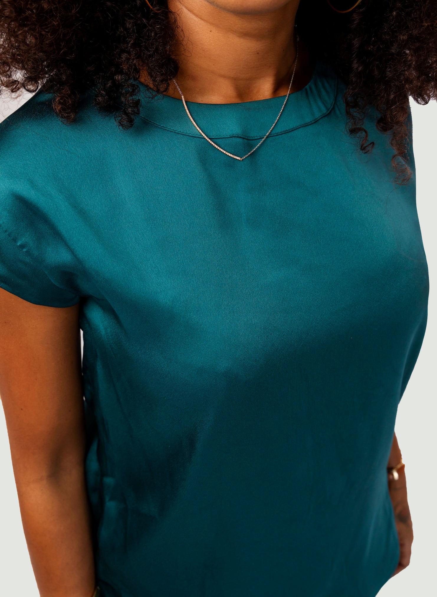 Plain Satin Blouse - Light Green-Blue