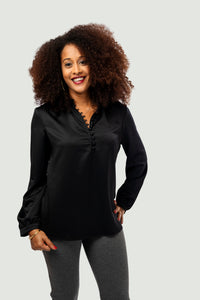 Mandarin Collar Blouse Wrapped Button - Black