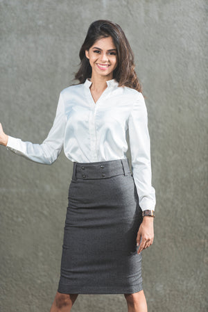 Pencil Skirt with Detachable Belt - Grey