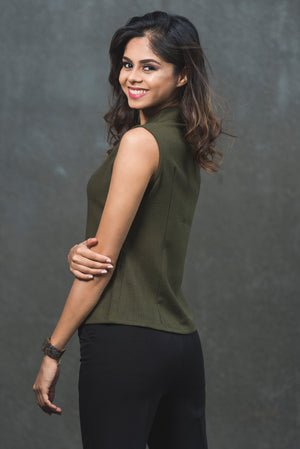 Sleeveless Corporate Blouse - Olive Green